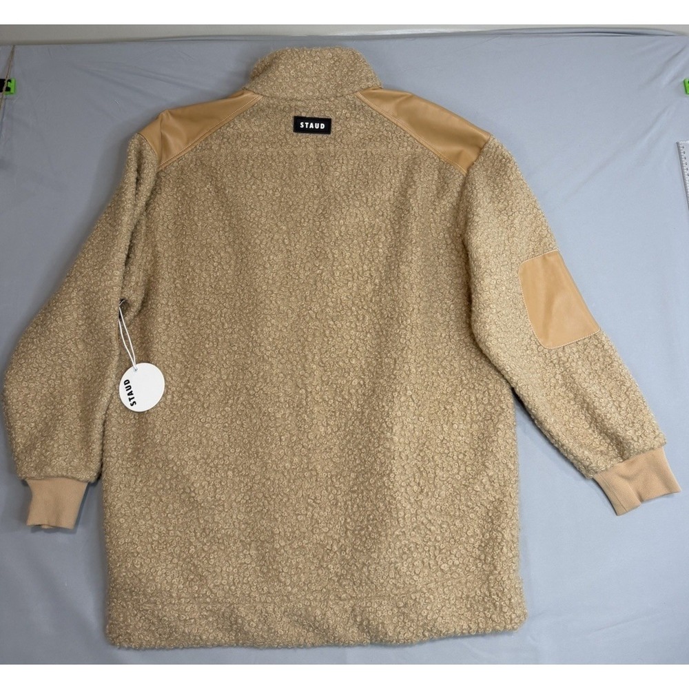 Staud Faux Fur Shearling Womens Jacket Size L Beige Full Zip Luxury Winter Desig